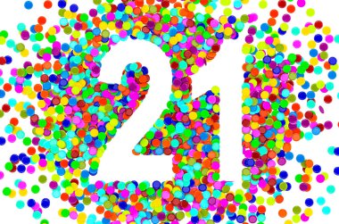 Zenci konfetisinden 21. Beyaz arkaplanda 3B görüntüleme izole edildi