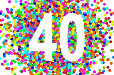 Renkli konfetiden 40 tane. Beyaz arkaplanda 3B görüntüleme izole edildi 