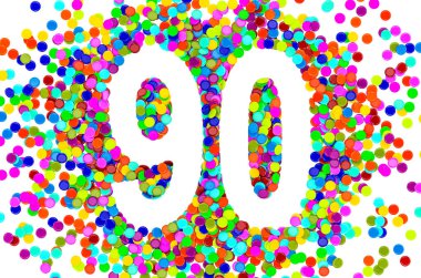 Zenci konfetisinden 90. Beyaz arkaplanda 3B görüntüleme izole edildi 