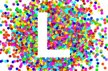 Konfeti yazı tipi, renkli konfetiden L harfi. Beyaz arkaplanda 3B görüntüleme izole edildi 