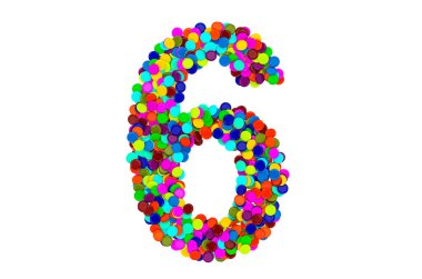 Konfetiden 6 numara. Beyaz arkaplanda 3B görüntüleme izole edildi 