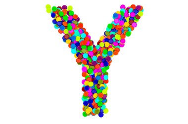 Konfetiden Y harfi. Beyaz arkaplanda 3B görüntüleme izole edildi 