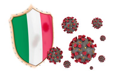 İtalya 'nın koronavirüsten korunması. Beyaz arkaplanda 3B görüntüleme izole edildi