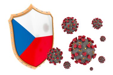 Çek Cumhuriyeti 'nin koronavirüsten korunması. Beyaz arkaplanda 3B görüntüleme izole edildi