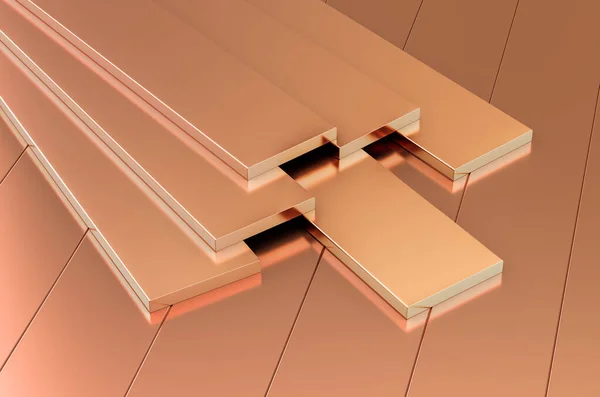 Bakır Düz Çubuklar arka planı, 3B oluşturma