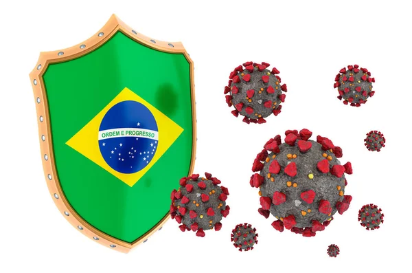 Skydd Brasilien Mot Coronavirus Rendering Isolerad Vit Bakgrund — Stockfoto