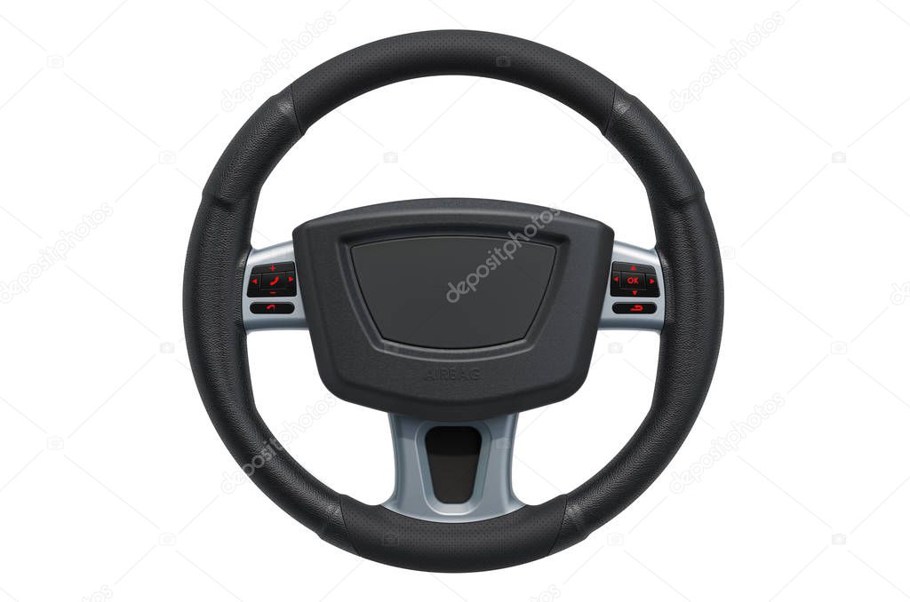 Steering wheel, front view. 3D rendering isolated on white background