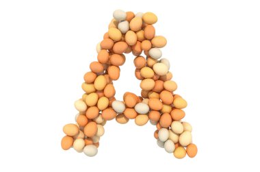 Tavuk yumurtasından A harfi, beyaz arka planda 3 boyutlu görüntüleme.