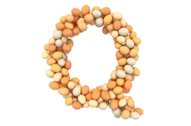 Tavuk yumurtasından Q harfi, beyaz arka planda 3 boyutlu görüntüleme.