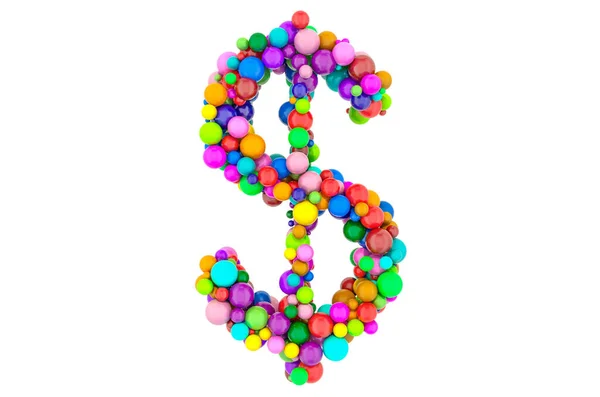 Dollar Symbool Van Gekleurde Ballen Rendering Geïsoleerd Witte Achtergrond — Stockfoto