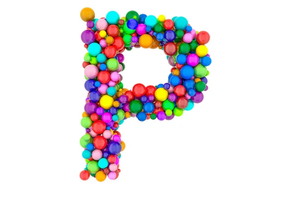 字母P从彩色球 3D渲染分离的白色背景 — 图库照片