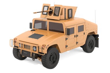 Humvee, Yüksek Hareketli Çok Amaçlı Tekerlekli Araç, 3 boyutlu görüntüleme beyaz arka planda izole edildi