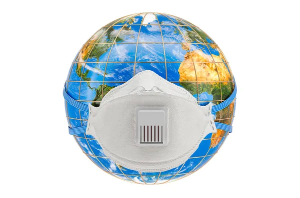 Earth Globe Med Filtrerande Halvansiktsmask Respirator Rendering Isolerad Vit Bakgrund — Stockfoto