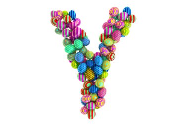 Renkli Paskalya yumurtalarından Y harfi, beyaz arkaplanda 3 boyutlu görüntüleme