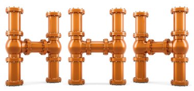 Bakır borulardan H harfi, beyaz arkaplanda 3 boyutlu görüntüleme