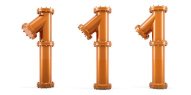 Bakır borulardan 1 numara, beyaz arkaplanda 3 boyutlu görüntüleme