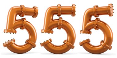 Bakır borulardan 5 numara, beyaz arkaplanda 3 boyutlu görüntüleme