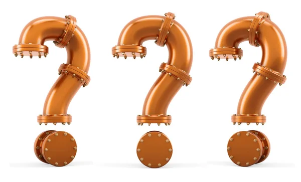 Question mark from copper pipes, 3D rendering isolated on white background