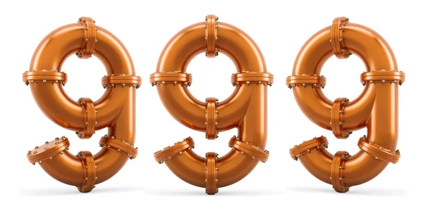 Number Copper Pipes Rendering Isolated White Background — Stock Photo, Image