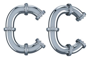 Çelik borulardan C harfi, beyaz arkaplanda 3 boyutlu görüntüleme