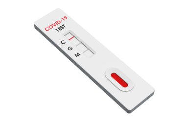 Negatif Testler COVID-19 Coronavirus, hızlı test kaseti. Beyaz arkaplanda 3B görüntüleme izole edildi