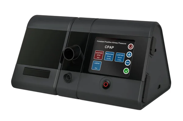 CPAP Makinesi, sürekli pozitif hava yolu basıncı. Beyaz arkaplanda 3B görüntüleme izole edildi