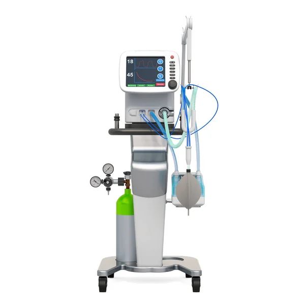 医療用人工呼吸器正面図 白い背景に隔離された3Dレンダリング — ストック写真