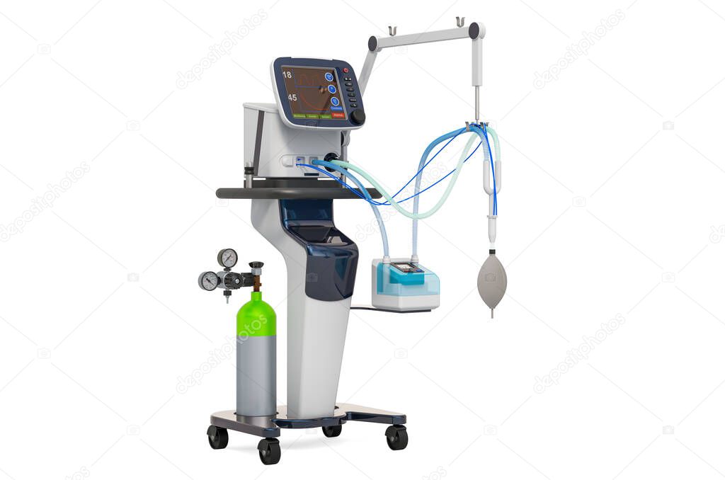 Medical Ventilator for artificial ventilation, 3D rendering isolated on white background