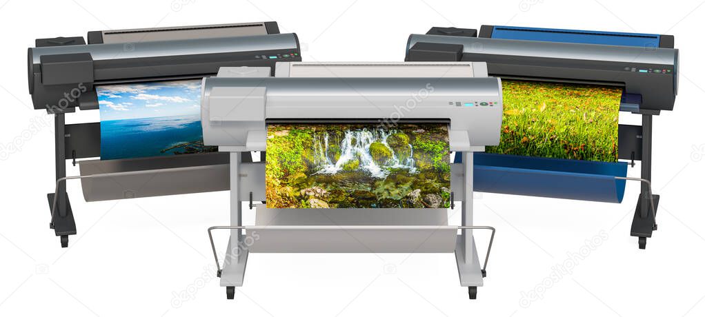 Wide Format Printers, Plotters. 3D rendering isolated on white background