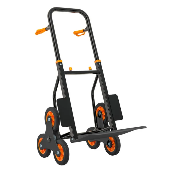 Stoupání Schodech Hand Truck Vykreslování Izolované Bílém Pozadí — Stock fotografie