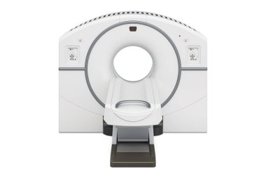 PET tarayıcı, pozitron emisyon tomografisi. Beyaz arkaplanda 3B görüntüleme izole edildi