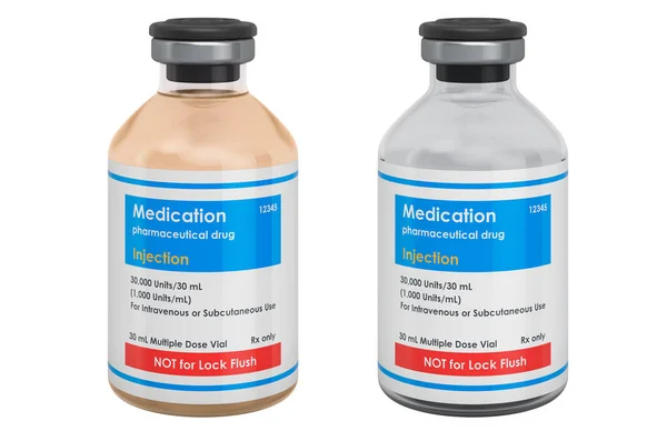 Γυάλινες Φιάλες Φαρμακευτικής Αγωγής Ενέσιμο Φάρμακο Απόδοση Απομονωμένη Λευκό Φόντο — Φωτογραφία Αρχείου