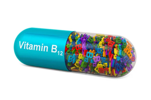 B12 Vitamin Kapszula Cianokobalamin Renderelés Elszigetelt Fehér Háttér — Stock Fotó