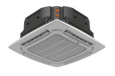 Tavan Kaset Ünitesi, alt manzara. Kapalı Hava Kliması. Beyaz arkaplanda 3B görüntüleme izole edildi