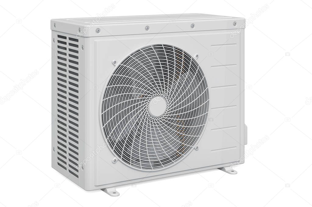 Air conditioner, outdoor compressor unit. 3D rendering isolated on white backgroun