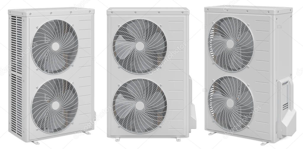Outdoor Compressor Multi-Zone Unit, Air Conditioner. 3D rendering isolated on white background