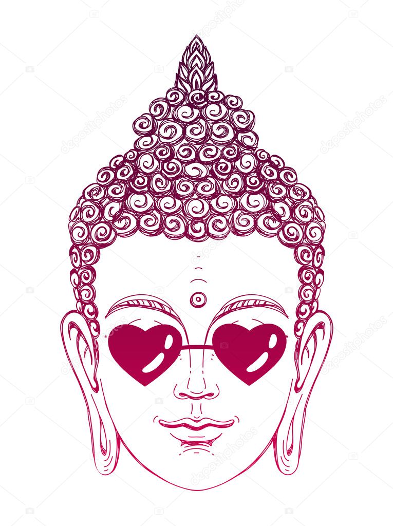 Buddha wearing glasses in the shape of hearts