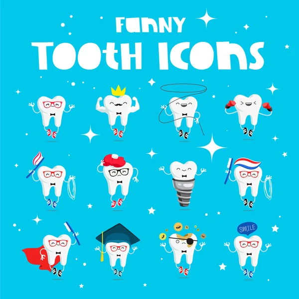 Set of funny icons of teeth — Stock Vector