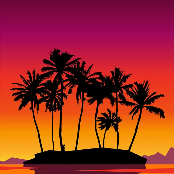 Bella scena del tramonto con palme — Vettoriale Stock