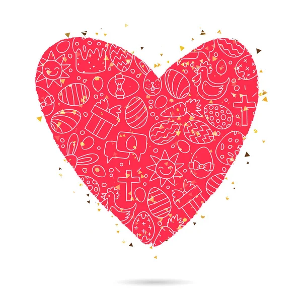 Grande coração vermelho feito de ícones de Páscoa —  Vetores de Stock