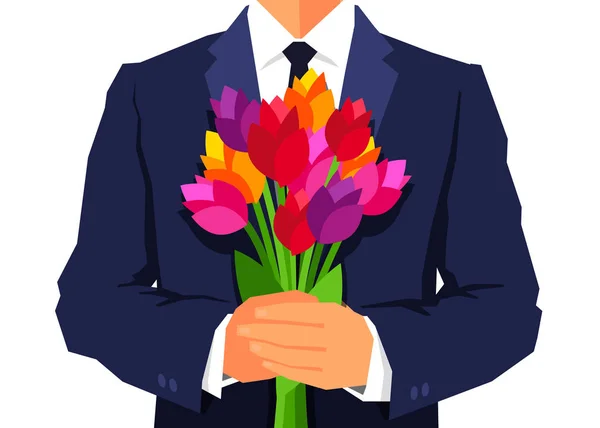 Человек с букетом цветов — стоковый вектор