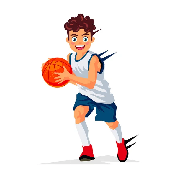 Pequeño jugador de baloncesto con la pelota — Vector de stock