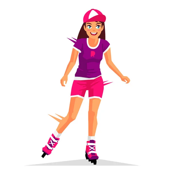 Hermosa chica montando en patines — Vector de stock