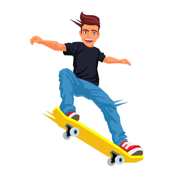 Skateboarder melakukan trik pada skateboard - Stok Vektor