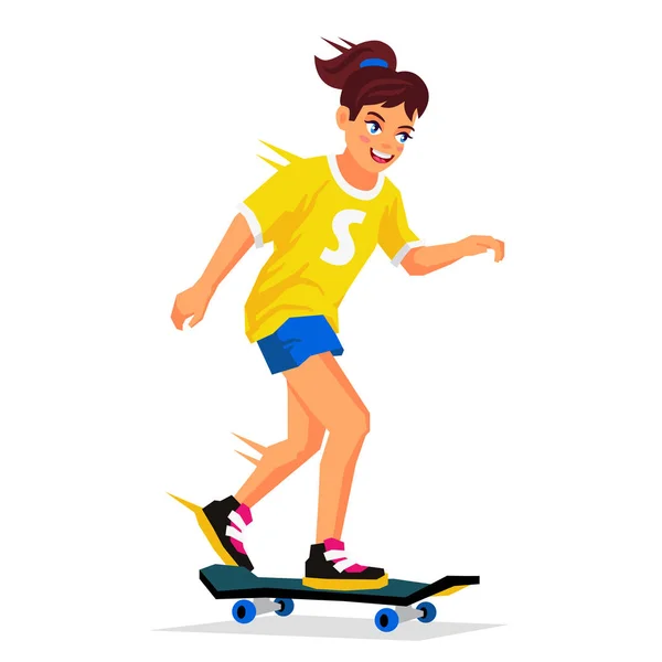 Όμορφο κορίτσι που μαθαίνουν να οδηγούν ένα skateboard — Διανυσματικό Αρχείο