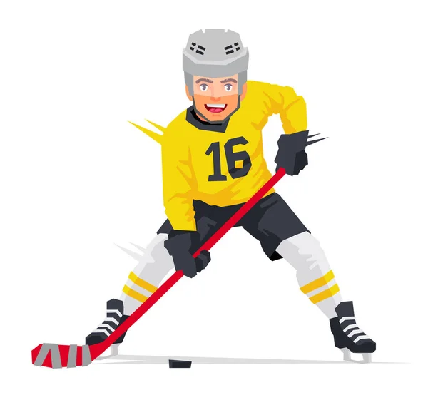 Joueur de hockey en uniforme jaune — Image vectorielle