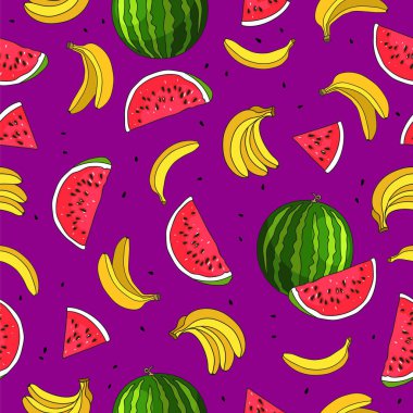 Muz ve waterlemon. Meyve cennet