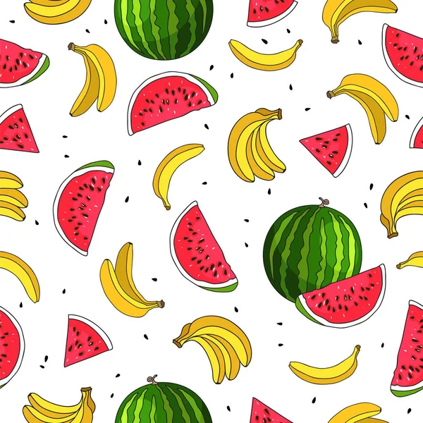 Pattern of bananas and watermelon slices — Stock Vector