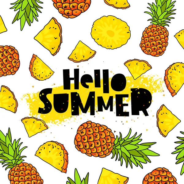Olá, verão. Letras. Abacaxi —  Vetores de Stock