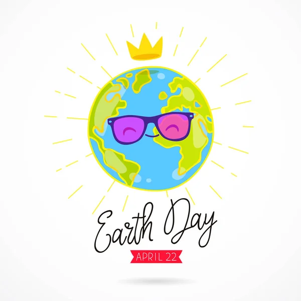 Día de la Tierra. Planeta en gafas de sol y con corona — Archivo Imágenes Vectoriales
